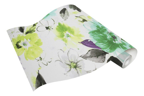 Imagen 3 de 3 de Papel Tapiz Flores Amarillas Y Verdes Estilo Vintage