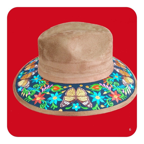 Imagen 1 de 9 de Elegante Sombrero Artesanal De Gamuza Bordado Mediano 1