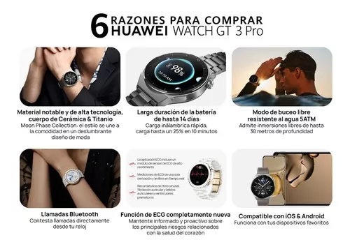 Smartwatch  Huawei Watch GT3 42mm Classic, 7 días, ritmo cardiaco