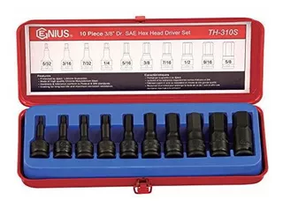 10pc 3 8 Dr Sae Hex Impact Bit Soble Sobre Cr Mo Th 310...