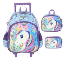 Comprar Kit Mochila Up4you Rodinhas Unicórnio Lancheira + Estojo Box