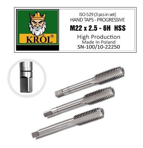 Juego De Machos Para Roscar 22 X 2.5 Hss Krol 