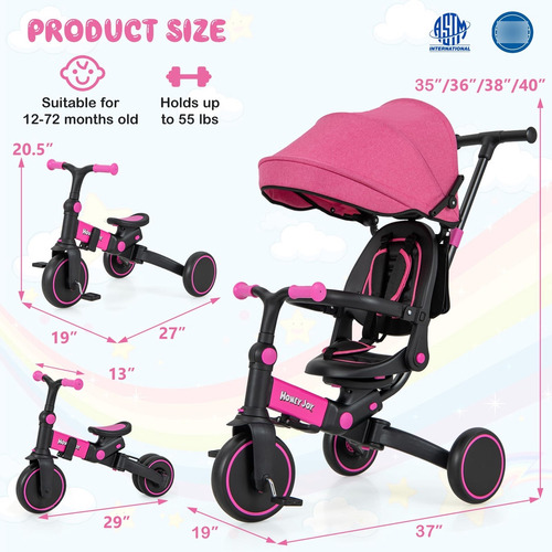 Triciclo Bicicleta 8 En 1 Para Niños Pequeños Con Mango Ajus