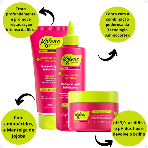 Kolene Reconstrução Nutritiva Óleo Creme, Shampoo E Manteiga
