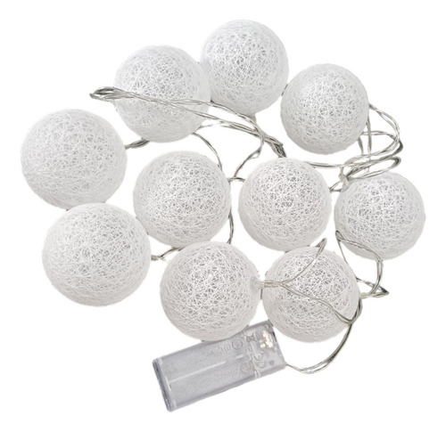 Varal Cordão Luminária Fio Luz Bolinha 10 Bola 5cm Led 1,8m Pilha Aa (10 Bolas Branca)