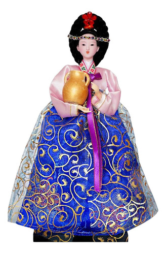 Popular Figura De Geisha Coreana, Artesanía En Rosa Y Azul