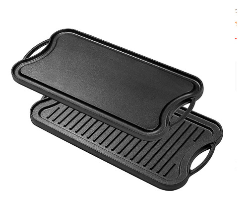 Plancha De Cocina Grill De Hierro Fundido 40x25cm Reversible