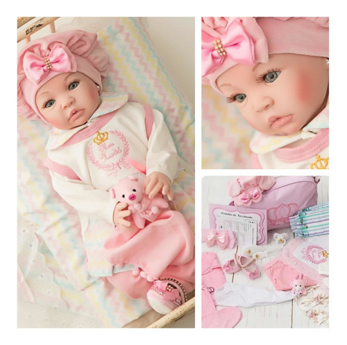 Imagem 2 de 9 de Bebê Reborn 21 Itens Princesa Boneca Senta Silicone Bolsa