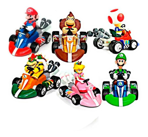 Colección Juguetes Mario Bros Kart Car X 6 Und Carros Niños