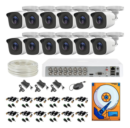 Kit Circuito Cerrado 12 Camaras Hd 720p / 1mp Utp 305mt 2tb