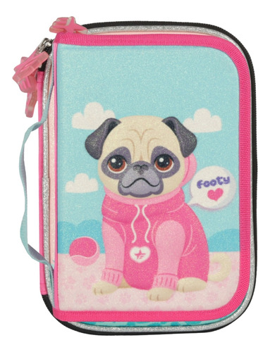 Cartuchera 1 Piso Desplegable Footy Brillos Pug Termoformada