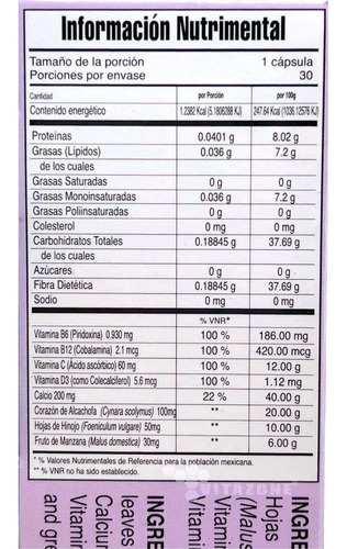 Imagen 2 de 4 de Alcachofa 30 Cápsulas Hinojo Manzana Godvit