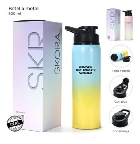 Botella Skora 800ml Motivacional Acero Deportiva Pico Gym Surtido