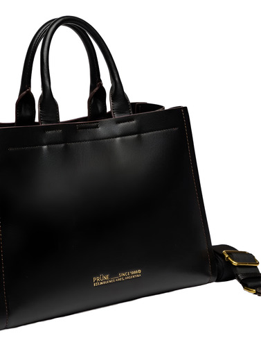 Cartera De Mano Anette Grande En Efecto Cuero Liso Prune Negro Lisa Níquel Negro