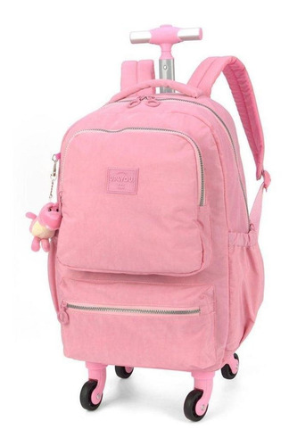 Mochila Escolar Rodinhas Carrinho Crinkle Notebook Up4you Cor Rosa