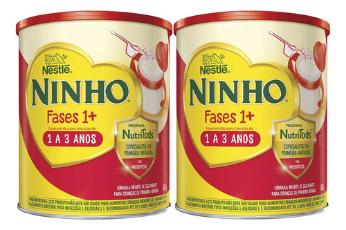 Nestlé Ninho fórmula infantil em pó sem glúten fases 1+ en 2 latas de 800g 12 meses a 3 anos
