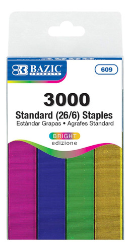 Grapas Estándar Bazic (26/6) Metálicas De Colores Met...