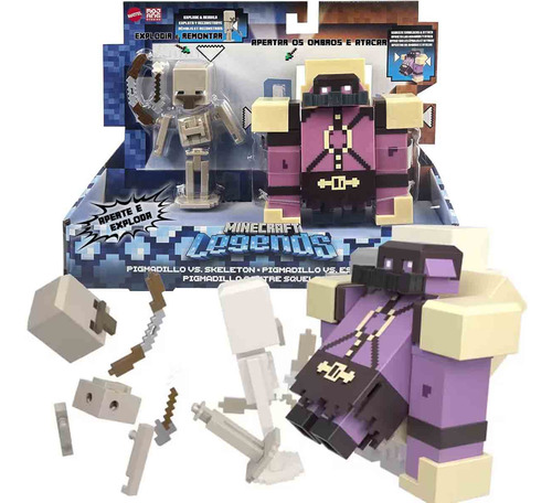 Minecraft Bonecos Pigmadillo Vs Esqueleto Legends - Mattel