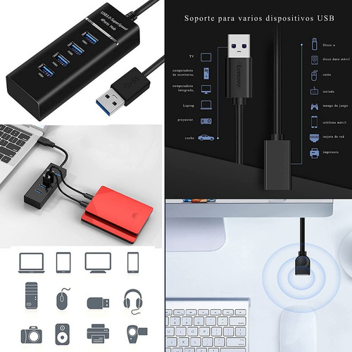 Imagen 6 de 8 de Hub Usb 3.0 4 Puertos Expansor Multi Para Laptop Pc 4 En 1