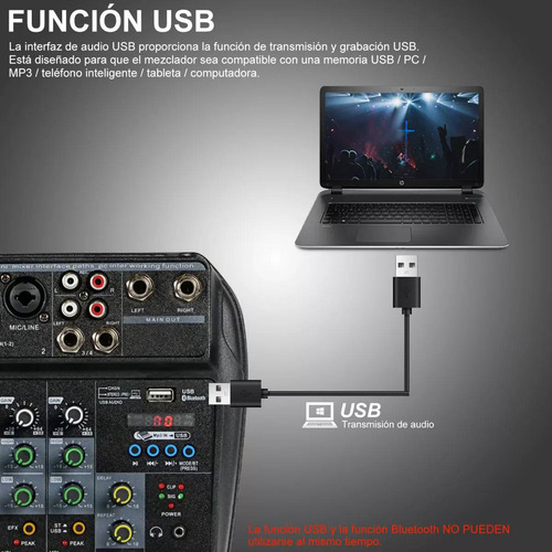 Mezcladora 4 Canales Consola Audio Sonido Tarjeta Mixer Usb