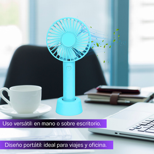 Dosyu FS01-C Ventilador Portátil Batería Recargable 3 Velocidades Cable Usb Mini De Mesa Con Base Y Mano Color Azul Abanico