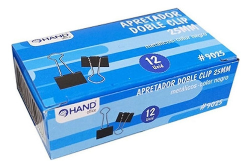 Pack 3 Cajas Apretador Doble Clip 12 Unid 25mm Hand #9025 Color Negro