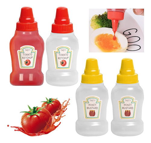 4 Mini Botellas De Ketchup, Botellas Exprimibles De Condimen
