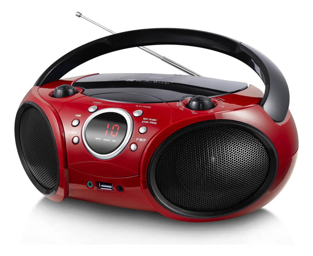 Radiograbador Boombox Singing Wood SBX030BTR Bluetooth Reproductor CDs Rojo