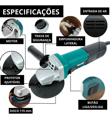Esmerilhadeira Lixadeira Angular 115mm 880w Hanabi