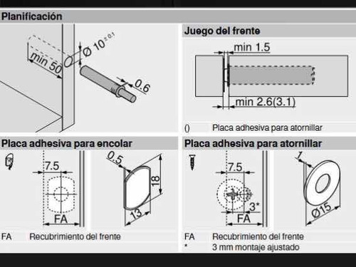 Pulsadores Tip On Push Marca Blum Versión Corta/ Color Gris