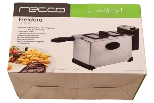 Freidora Fryer301 2000w Recco 3 Litros Acero Inox Tapa Luz