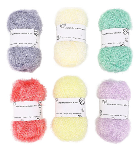 Juego De 6 Rollos De Hilo Scrubby Con Purpurina Pastel Brill