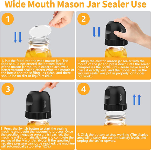 Kit De Sellado Al Vacío Para Tarros Mason Jar 3 En 1, Sellad