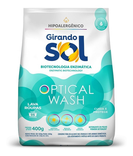 Lava-Roupas Pó Girando Sol Optical Wash Pacote 400g