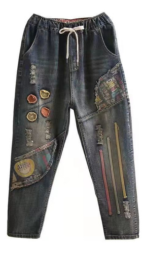 Pantalones De Mezclilla Holgados De Estilo Étnico Retro Para