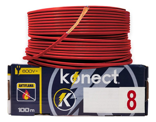 Cable Electrico Cca Konect Calibre 8 Rojo 100 Metros 1 Pzs