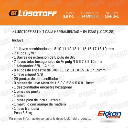 Imagen 2 de 10 de Juego De Tubos Llaves Y Herramientas Lusqtoff 64 Piezas Caja