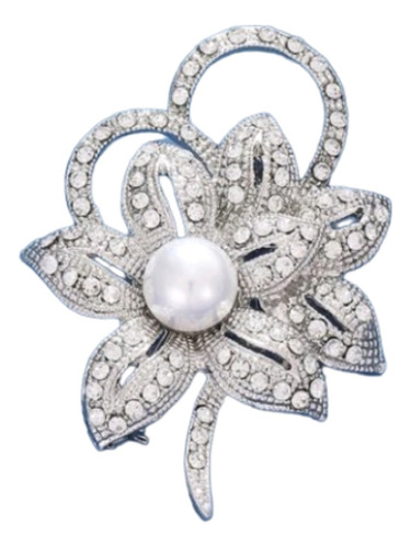 Broche Bijou Plateado Con Cristales Claros,forma De Flor 