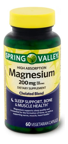 Spring Valley Magnesio 200 Mg Alta Potencia 60 Capsulas Sabor S/n