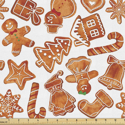 Ambesonne Christmas Fabric By The Yard, Gingerbread Man Hous