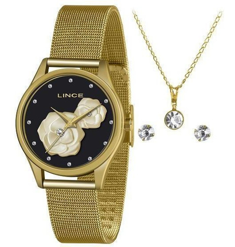 Relógio Lince Feminino Dourado Lrgj144l + Semijóia