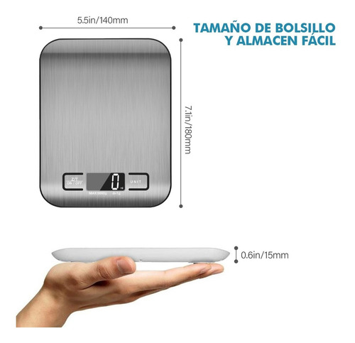 Bascula Digital Para Cocina Acero Inoxidable 5kg 6 Dígitos