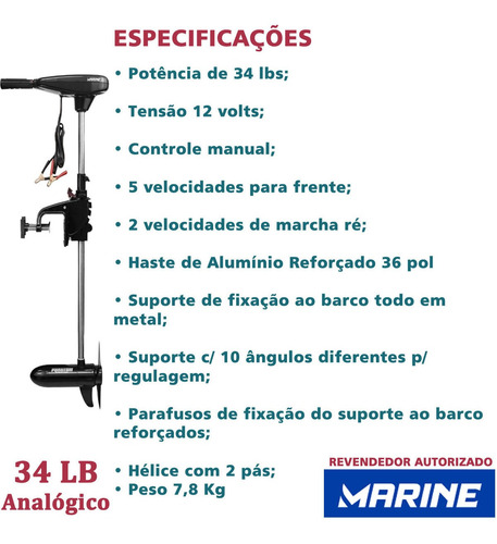 Imagem 3 de 9 de Motor Elétrico Para Barco Phantom 34lb Propulsor