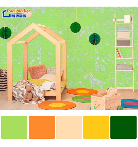Papel Tapiz 3d Autoadherible Infantil Verde Rinde 4.5m2 Verde