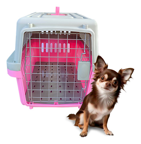 Jaula Transportadora Kennel Perro Gato 49x32x31cm Iata 7502 Color Rosa