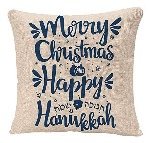 Fundas De Almohada Con Texto Happy Hanukkah And Merry Christ