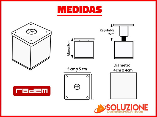 Imagen 5 de 10 de Pata Aluminio Cuadrada Negras Regulable 50mm X 4 Unidades