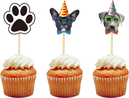24pcs Dog Cupcake Toppers, Dogs Face Cake Toppers, Puppy Pet