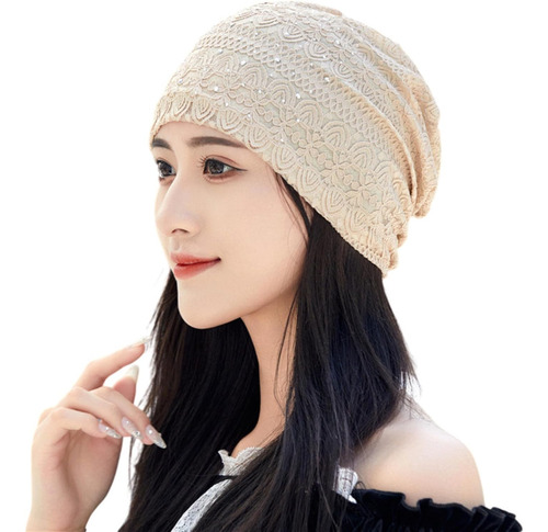 Gorro De Ganchillo Con Diamantes De Imitación Para Mujer Beige Talla Única