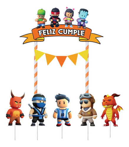 Cake Topper-deco Torta Banderin Feliz Cumple Stumble Guys